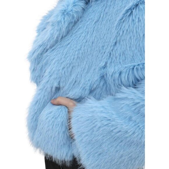 Women's Faux Fur Crop Lapel Jackets Open Front Long Sleeves Coat Pockets Blue - Picture 4 of 5